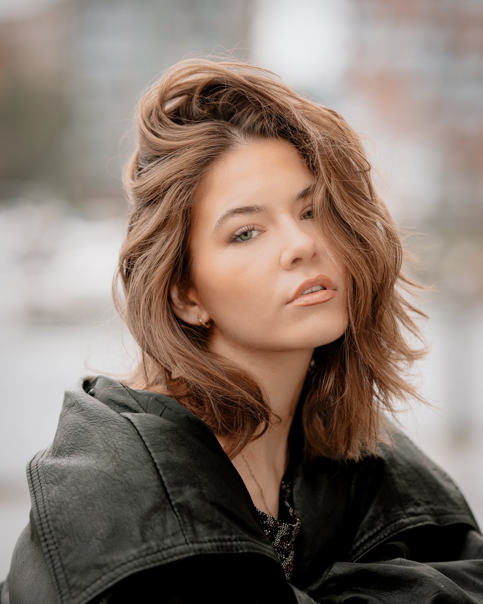 Golden hour portrait with wind in the hair